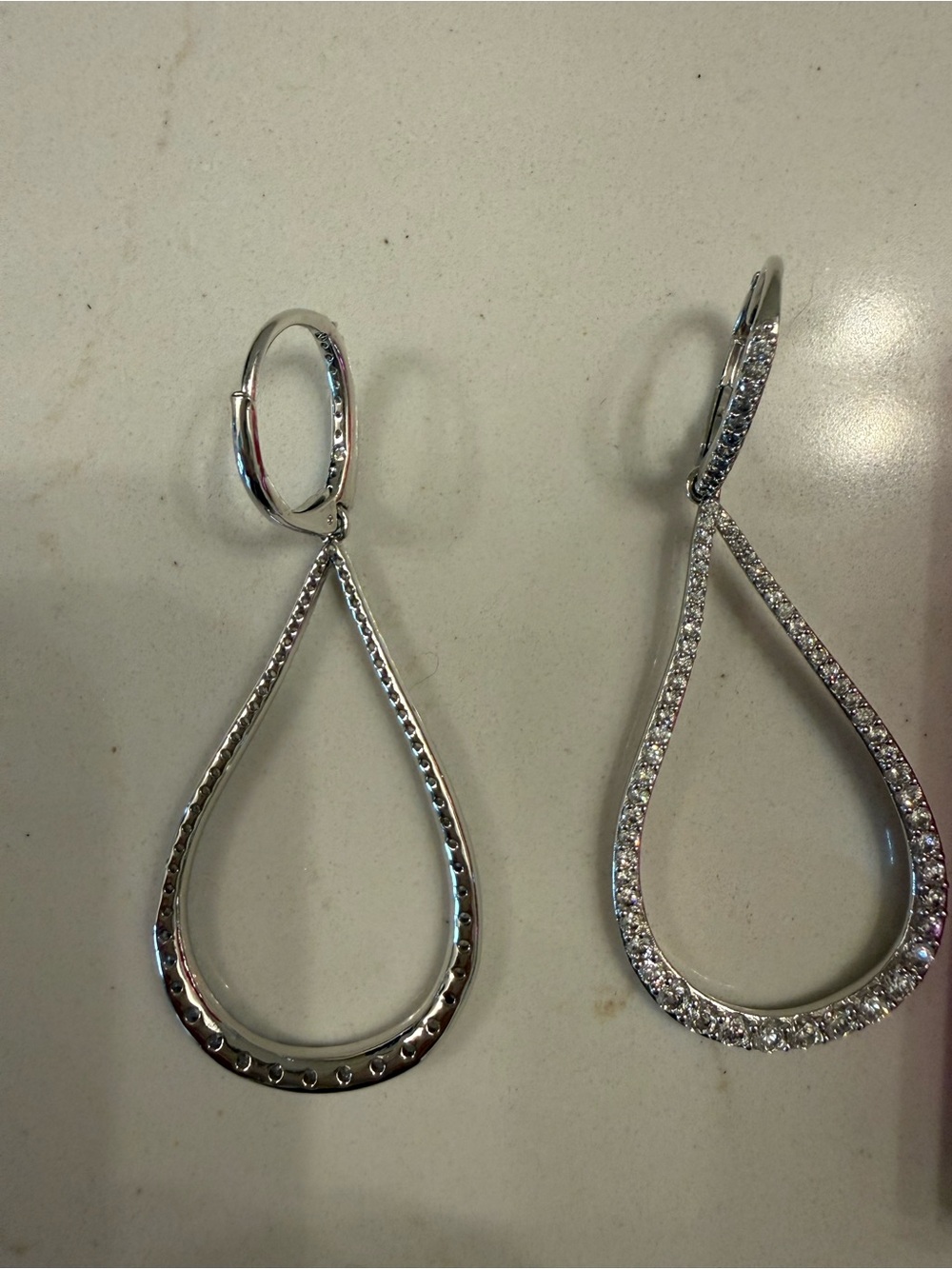 Sterling Silver Teardrop Hoop Earrings with Pavé Crystal Accent